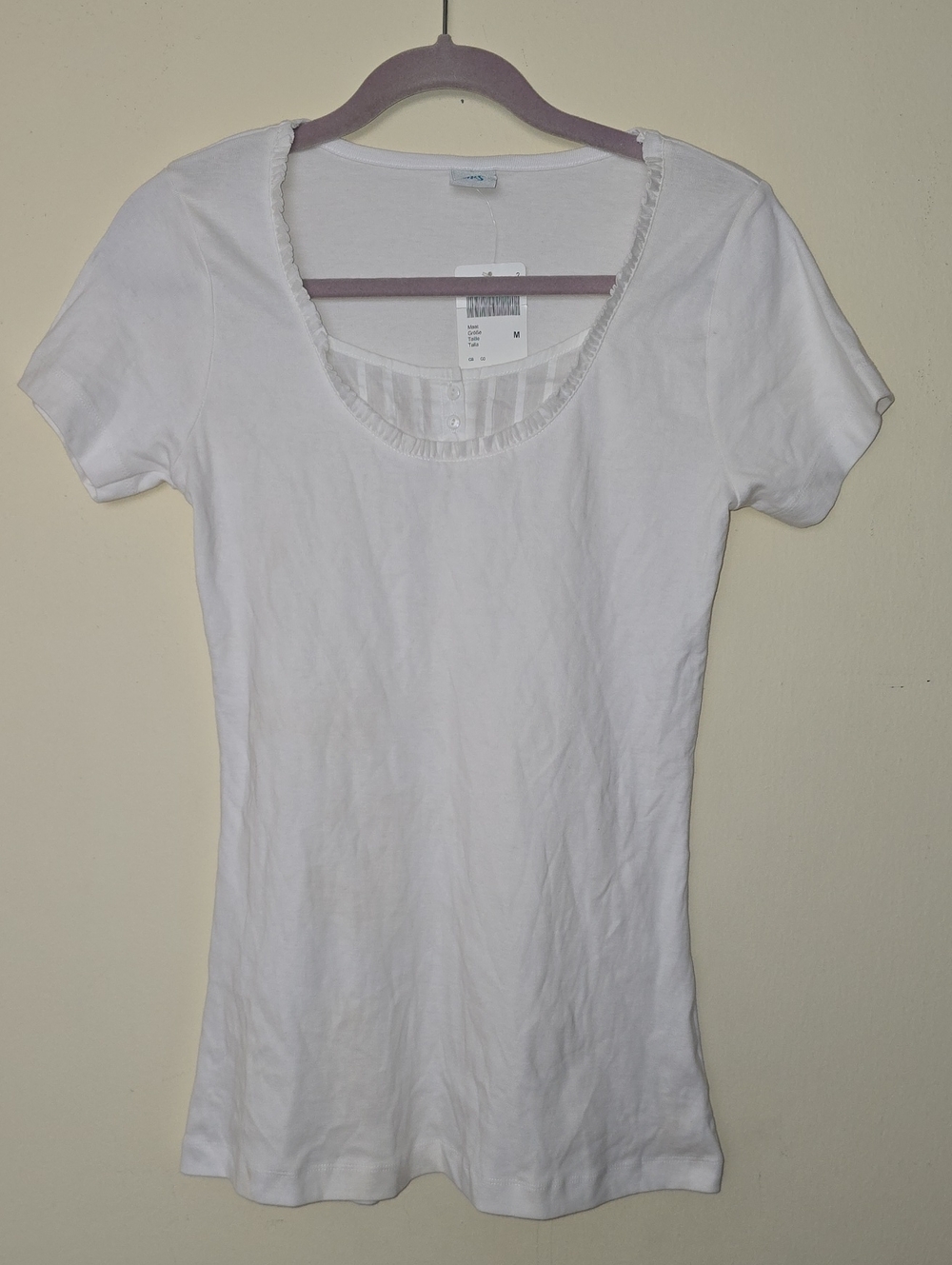 NWT M&S Classic White Scoop Lace Neck 100% Cotton Women’s Tee Size M